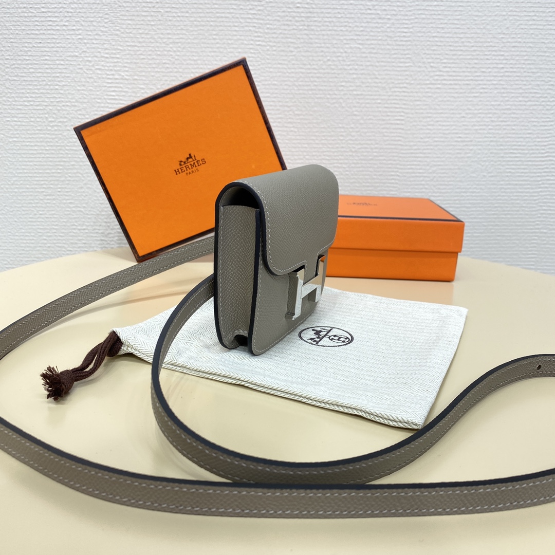 Hermes Constance Slim Wallet Belt Bag In Gris Asphalte Epsom Leather